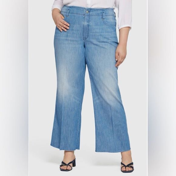 NYDJ NWT Teresa Hollywood High Rise Raw Hem Wide Leg light wash denim jeans 28W - Picture 1 of 10